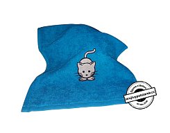 Dětský froté ručník 50x30cm s výšivkou modrý / kočka