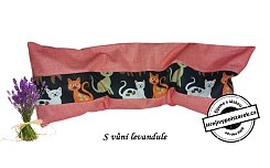 Nahřívací pohankovo / špaldový polštářek 50x18cm s levandulí kočičky na černé