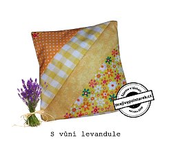 Nahřívací třešňový polštářek s povlakem levandulový patchwork žlutý