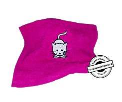 Dětský froté ručník 50x30cm s výšivkou malinový / kočka