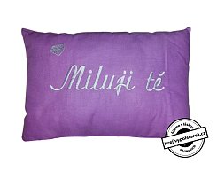 Polštářek s výšivkou Miluji tě - fialový