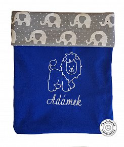 Malá dětská deka se jménem - slon s výšivkou na přání 70x50cm