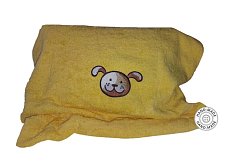 Žlutý froté ručník s výšivkou pejsek