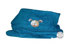 Modrý froté ručník s výšivkou pejsek