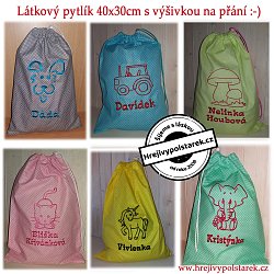 Látkový pytlík s výšivkou, se jménem na přání