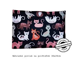 Náhradní povlak na polštářek 30x20cm kočičky na černé