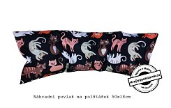 Náhradní povlak na polštářek 50x18cm kočičky na černé