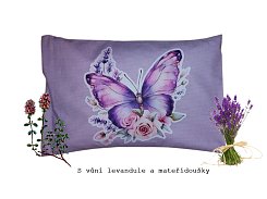 Bylinný polštářek dobrou noc - mateřídouška a levandule fialový motýl II.