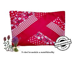 Bylinný polštářek dobrou noc - mateřídouška patchwork červený