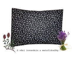 Bylinný polštářek dobrou noc - mateřídouška a levandule černý s kytičkami