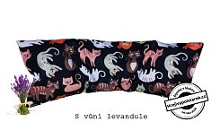 Nahřívací pohankovo / špaldový polštářek 50x18cm s levandulí kočičky na černé