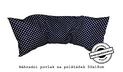 Náhradní povlak na polštářek 50x18cm tm. modrý s puntíky