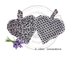 Dekorační levandulový polštářek srdíčko noty / srdíčka