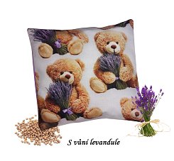 Nahřívací třešňový polštářek s povlakem levandulový medvídek