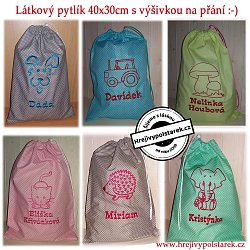 Látkový pytlík s výšivkou, se jménem na přání